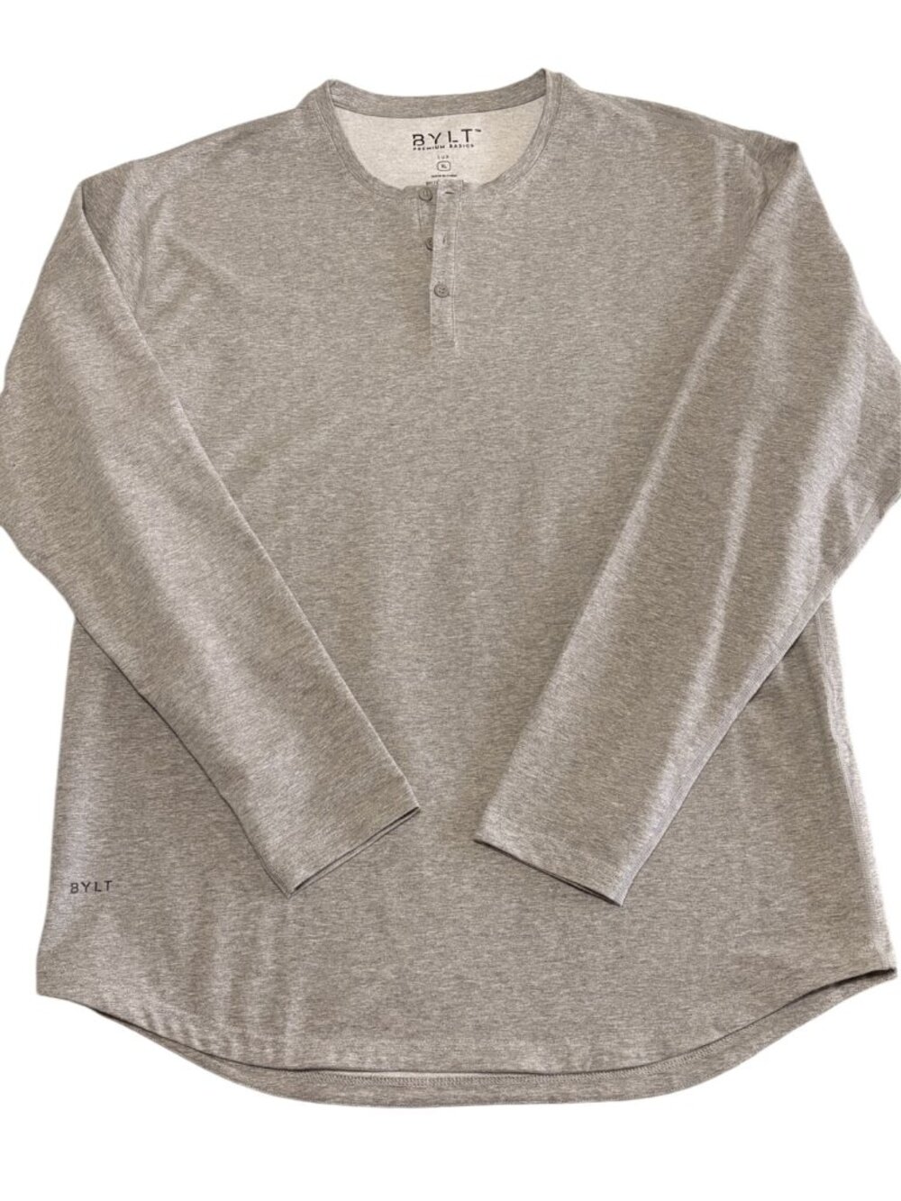 BYLT Gray Henley Long Sleeved Shirt Lux Stretch Mens XL